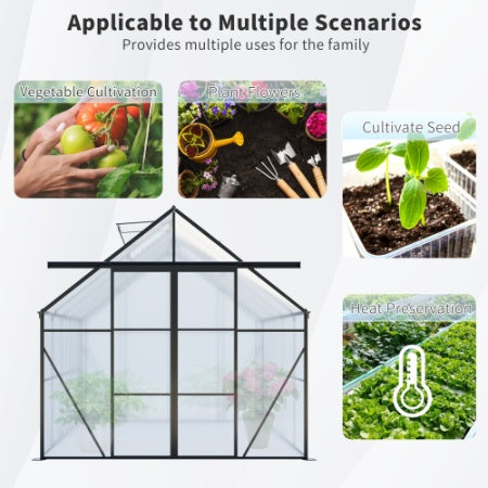 8x10FT Double Door Polycarbonate Greenhouse Raised Base And Anchor Aluminum Heavy Duty Walk-in Greenhouses For Outdoor Backyard In All Season